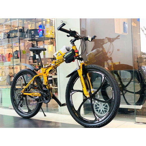 Горный складной велосипед на дисках GROM городской 26 дюймов взрослый мужской и женский для прогулки скоростной спортивный велик для подростков золотой 2919000₽