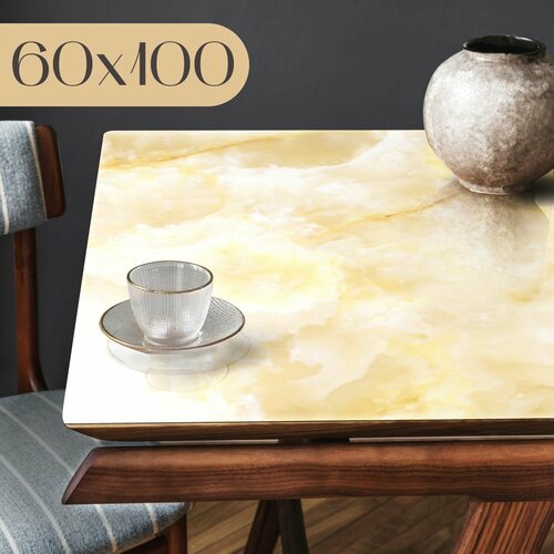 На стол покрытие Гибкое стекло Мрамор Бежевый 60x100см 08мм 646₽