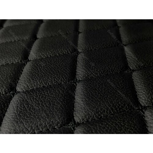 Стеганая Экокожа Dakota без клеевого слоя - Черный Ромб - Черная нитка (100х140см) Простроченная - Прошитая экокожа + поролон 5мм + спанбонд.