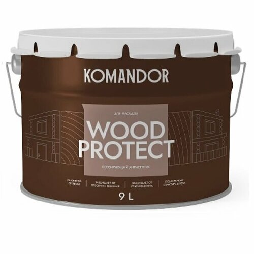 Антисептик акриловый komandor wood protect Лессирующий 9л 9334₽