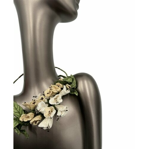 Колье Королевство Птички & Бабочки, длина 60 см, зеленый, бежевый