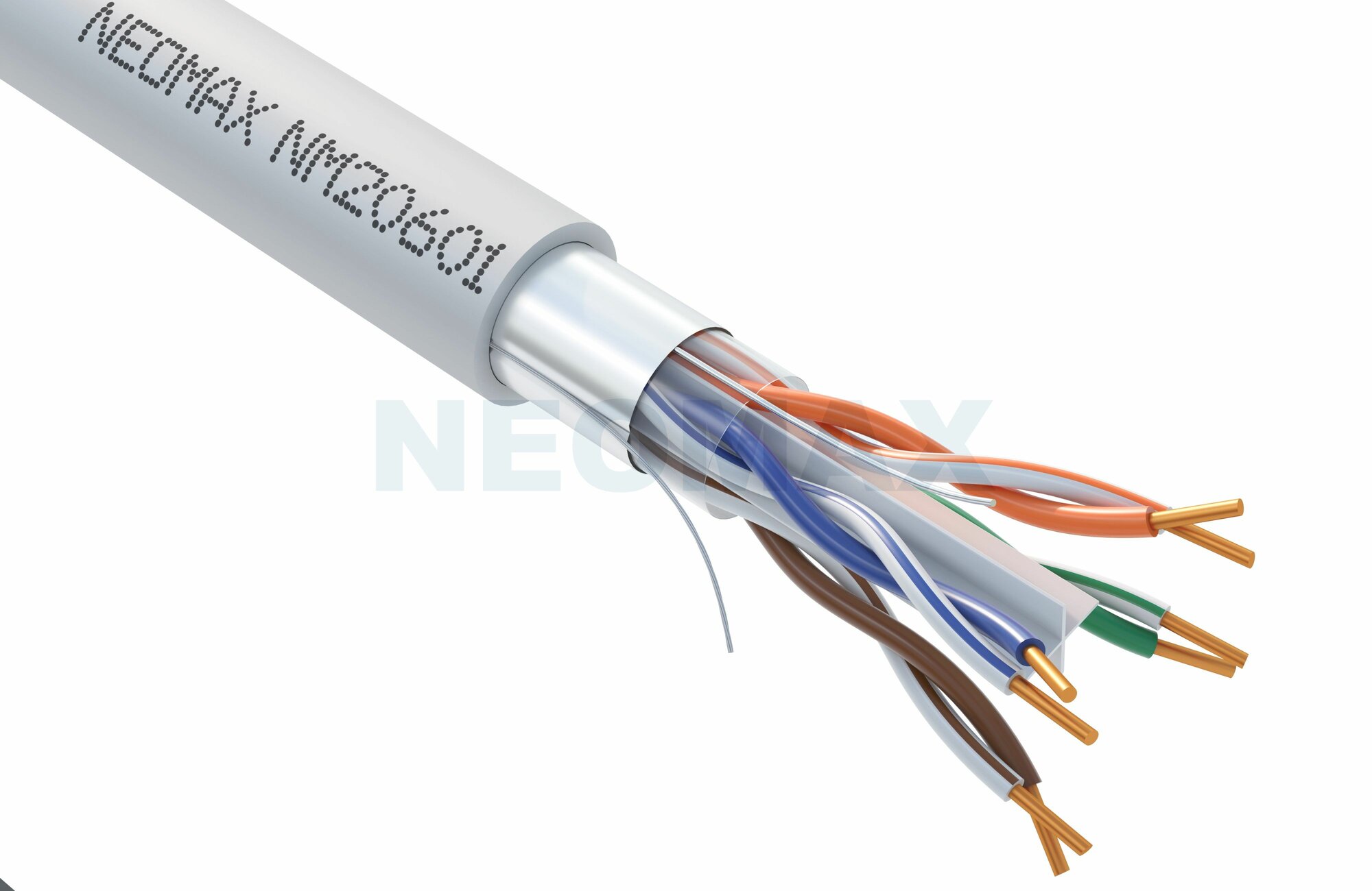 Кабель витая пара NEOMAX NM20601-060М-P F/UTP cat.6 4 пары (60 м) 0.57 мм (23 AWG) одножильный, чистая медь, PVC jacket