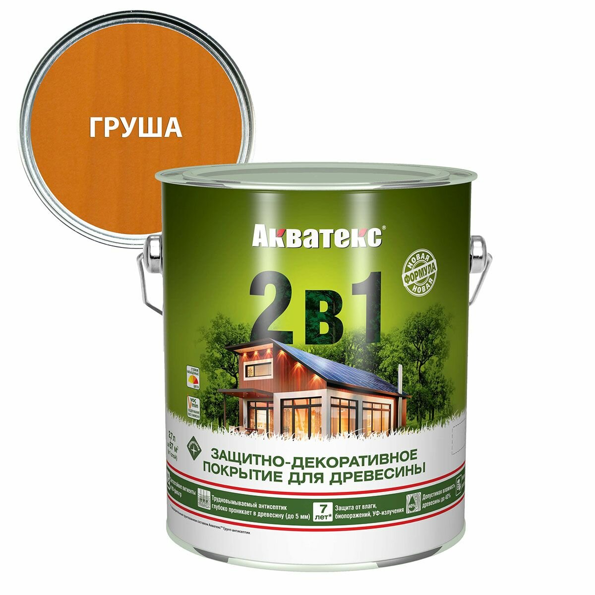 Акватекс 2 в 1 защит.-декор. пропитка для дерева алкидное полуматовое лессирующее, груша (2,7л)