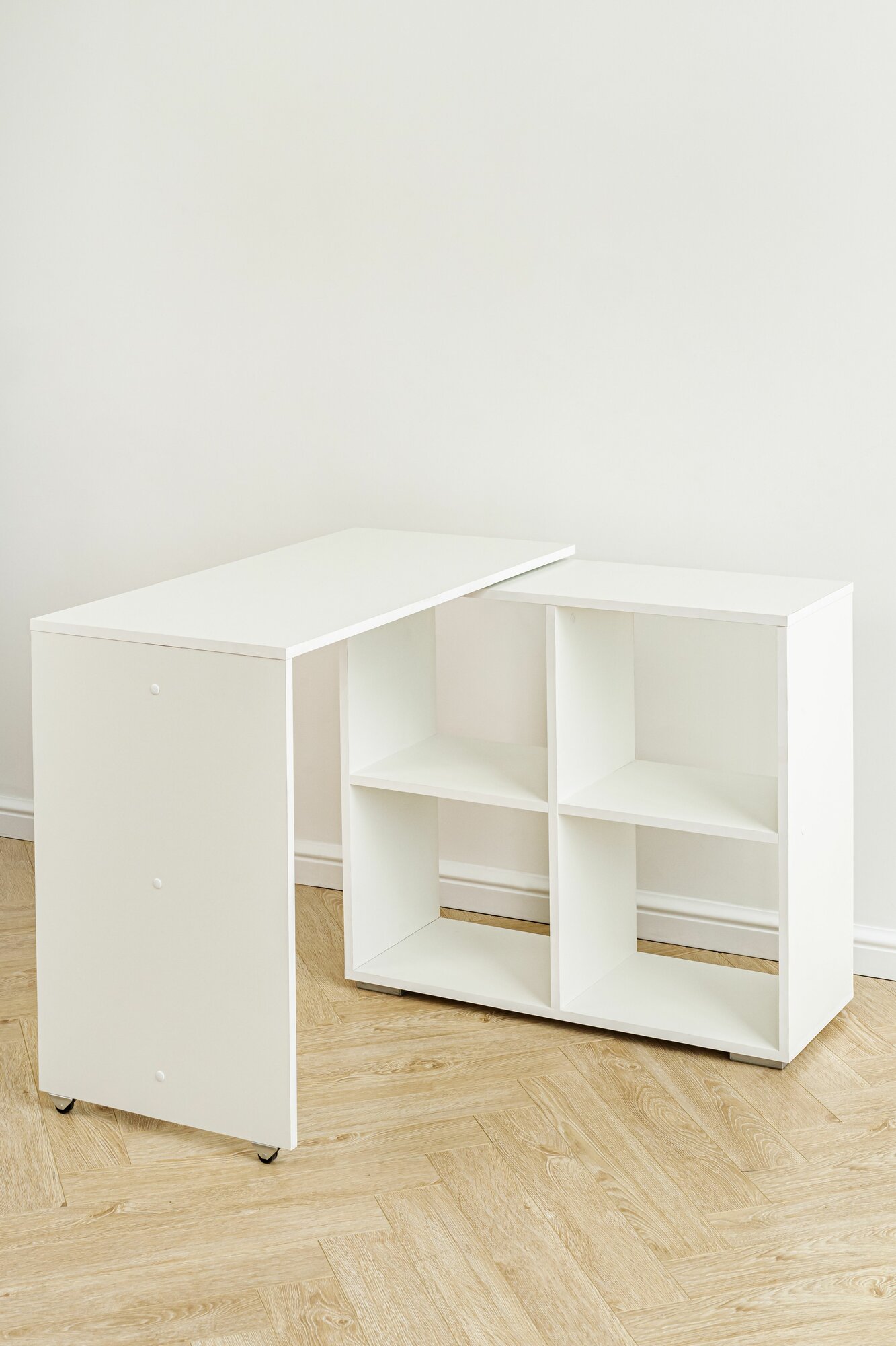 фото Стол письменный трансформер белый с полками