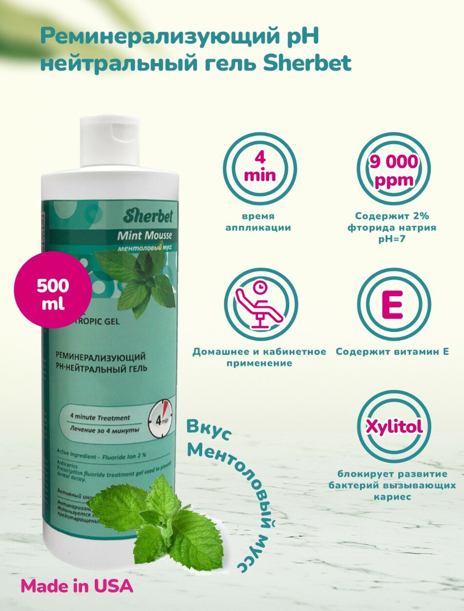 Реминерализующий рННейтральный гель Sherbet Neutral Thixotropic Gel вкус ментоловый мусс объем 500 мл