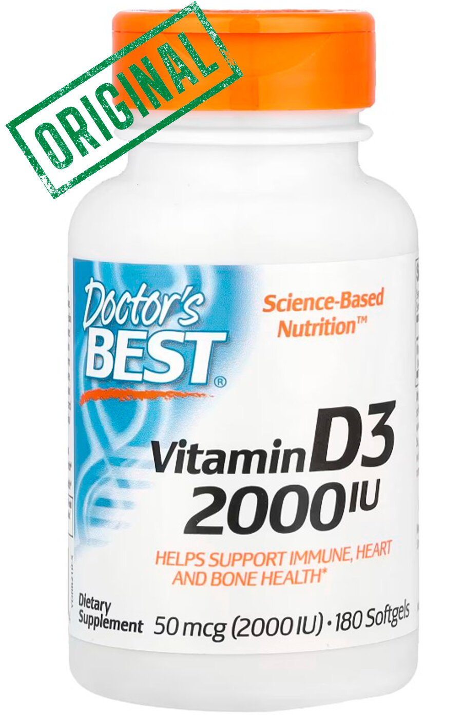 Doctor's Best, витамин D3, 50 мкг (2 000 МЕ), 180 мягких капсул