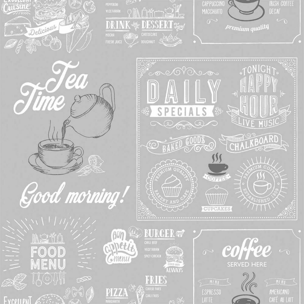 Обои Бумажные Для кухни влагостойкие в стиле скетчинг черно-белые 053х10м