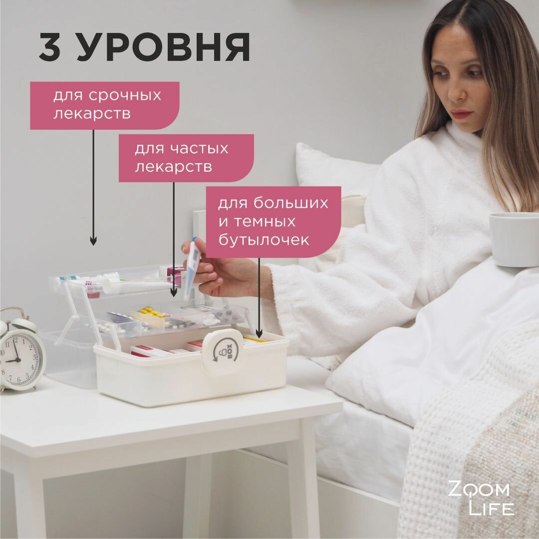 Картинки Аптечка домашняя большая ZoomLife контейнер органайзер для хранения лекарств и таблеток с замком, 14 л