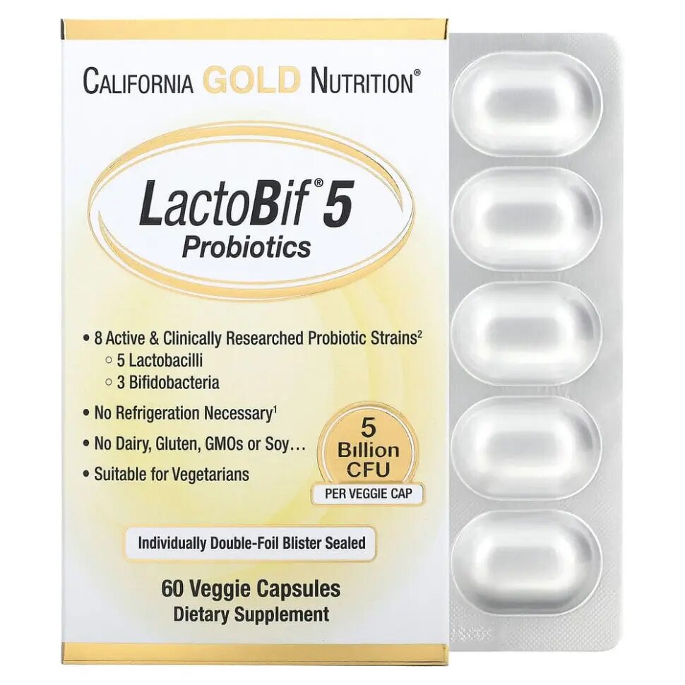 Пробиотики California Gold Nutrition LactoBif Probiotics, 5 млрд КОЕ, 60 капсул