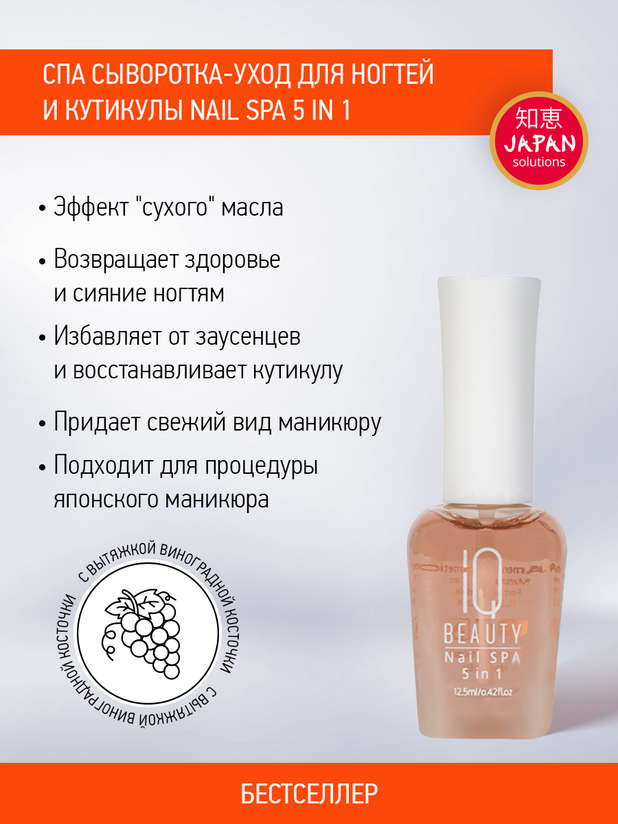 Лак для ухода ногтей и кутикулы IQ Beauty Nail SPA 5 in 1, СПА уход 5 в 1, 12.5 мл