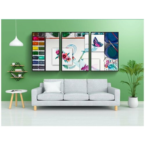 фото Набор модулных постеров для интерьера "акварель, акварельные краски, рисовать" 60x90 см. в тубусе, без рамки lotsprints