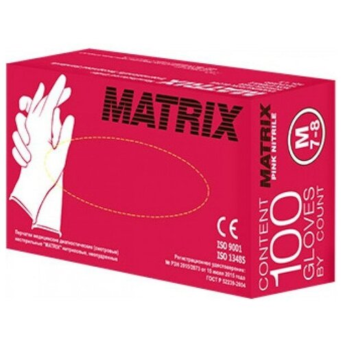 Перчатки нитриловые MATRIX, размер S, 50 пар, 100 штук, розовые, плотные 4 гр