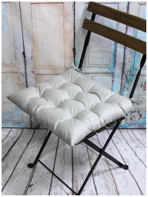 Подушка декоративная на стул для сидения с завязками матех ARIA светло-серый, 42х42 см (дом, дача), ткань велюр
