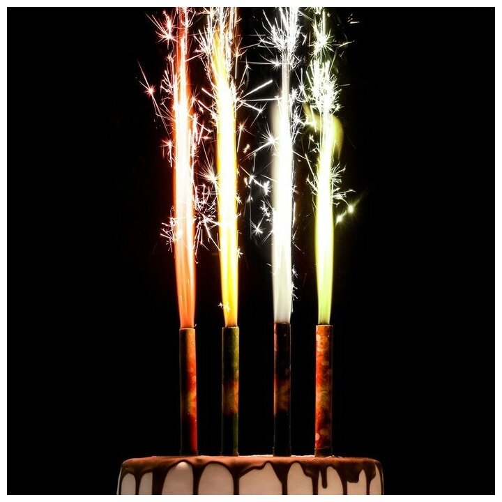Набор тортовых свечей фонтанов "Неон" 125 см 4 шт цветное пламя