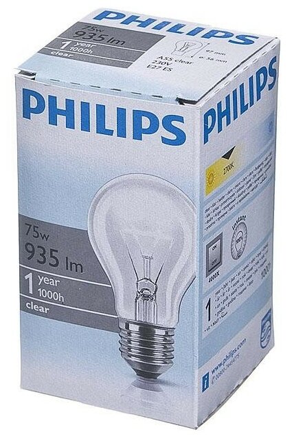 Электрическая лампа Philips стандартная/прозрачная 75W E27 CL/A55 (10/120)