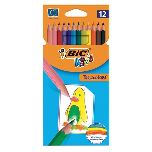 фото Rombica карандаши цветные bic "tropicolors", 12 цветов, пластиковые, заточенные, европодвес, 8325666, 6 шт.