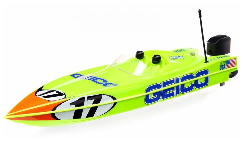 Радиоуправляемый катер ProBoat Miss GEICO 17" Power Boat Racer Deep-V RTR (жёлтый)