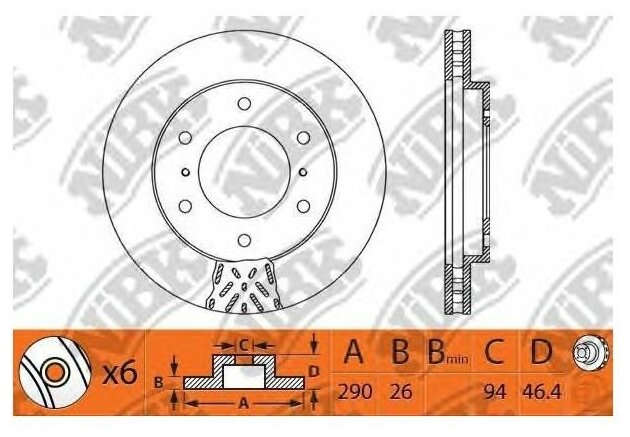 Диск тормозной передний 290мм NIBK RN1188 а/м Mitsubishi Pajero III (00-)/Pajero IV (06-)