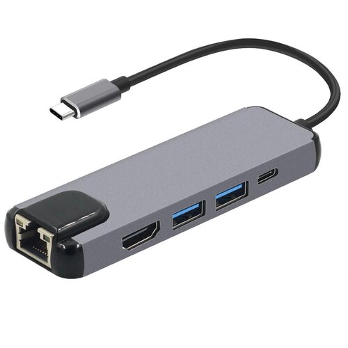 USB-концентратор с Type-C HDMI | RJ-45 | 2xUSB 3.0 | Type-C usb хаб 3xusb 3 0 ginzzu gr 765ub giga lan 1000mb s металл подключение через type c