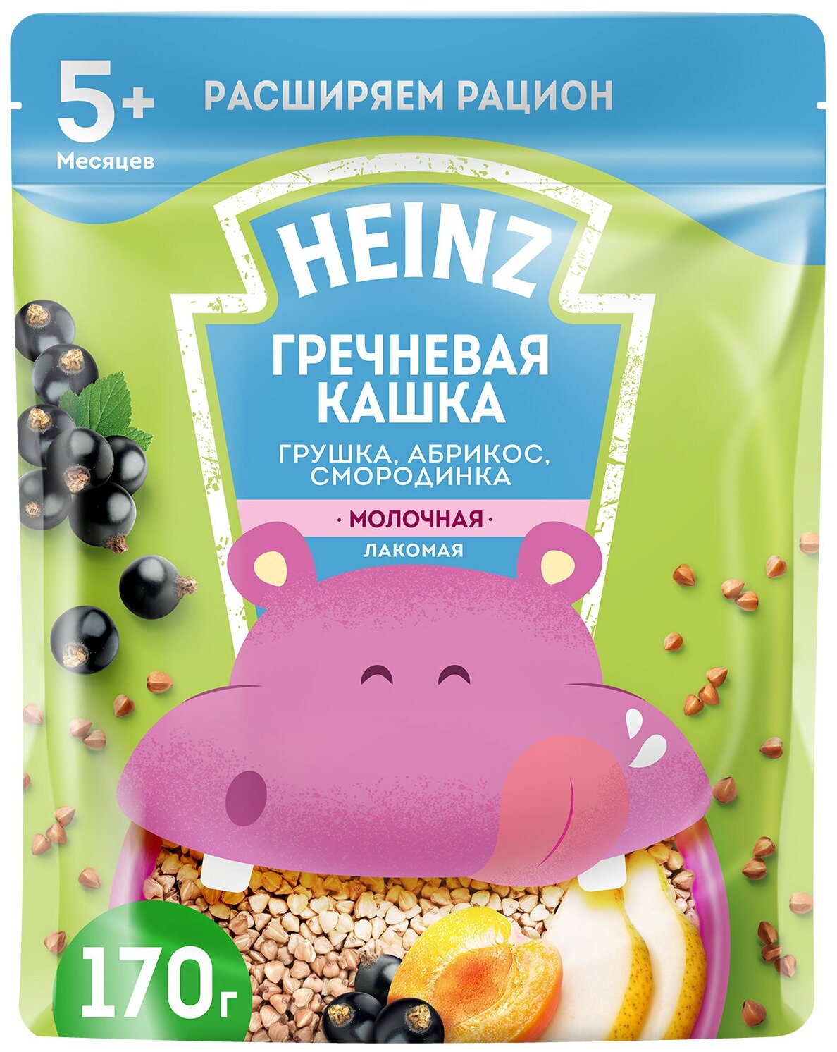 Каша Heinz Лакомая гречневая с грушей, абрикосом и смородиной 170 г с 5 месяцев