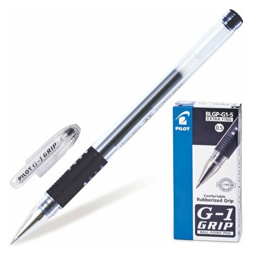 Ручка гелевая с грипом PILOT G-1 Grip, черная, корпус прозрачный, узел 0,5 мм, линия письма 0,3 мм, BLGP-G1-5, 2 шт.