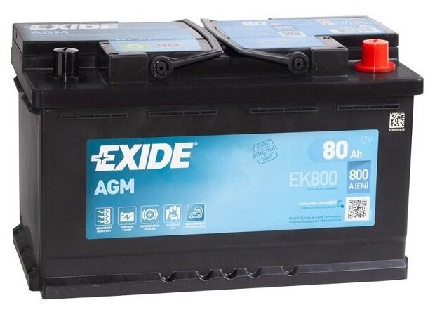 EXIDE EK800 AGM_аккумуляторная батарея! 19.5/17.9 евро 80Ah 800A 315/175/190 AGM\ EXIDE EK800 | цена за 1 шт