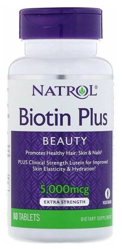 Таблетки Natrol Biotin Plus, 80 г, 5000 мкг, 60 шт.