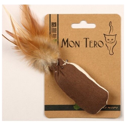 Mon Tero игрушка для кошек с кошачьей мятой Мешочек с перьями 8x4 см, зелено-коричневый (2 шт)