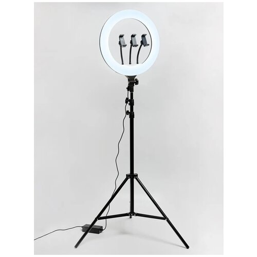 Профессиональная кольцевая светодиодная лампа диаметром 36 см с держателем для телефона с напольным штативом 36Вт LED 10 уровней 480000₽