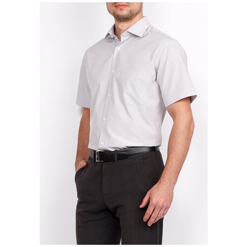 Рубашка мужская короткий рукав GREG 131/109/10/Z/1*, Полуприталенный силуэт / Regular fit, цвет Серый, рост 174-184, размер ворота 39