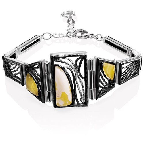 фото Amberholl изысканный браслет «модерн» из серебра с натуральным пейзажным янтарём