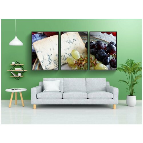 фото Модульный постер "тарелка с фруктами, сыр, голубой сыр" 180x90 см. из 3х частей в тубусе, без рамки lotsprints