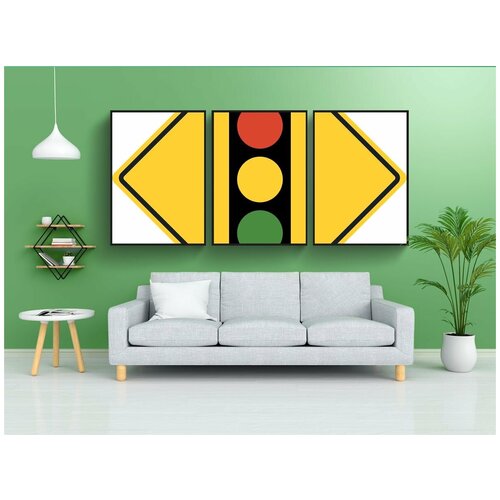 фото Набор модулных постеров для интерьера "дорожный знак, осторожность, светофор" 60x90 см. в тубусе, без рамки lotsprints