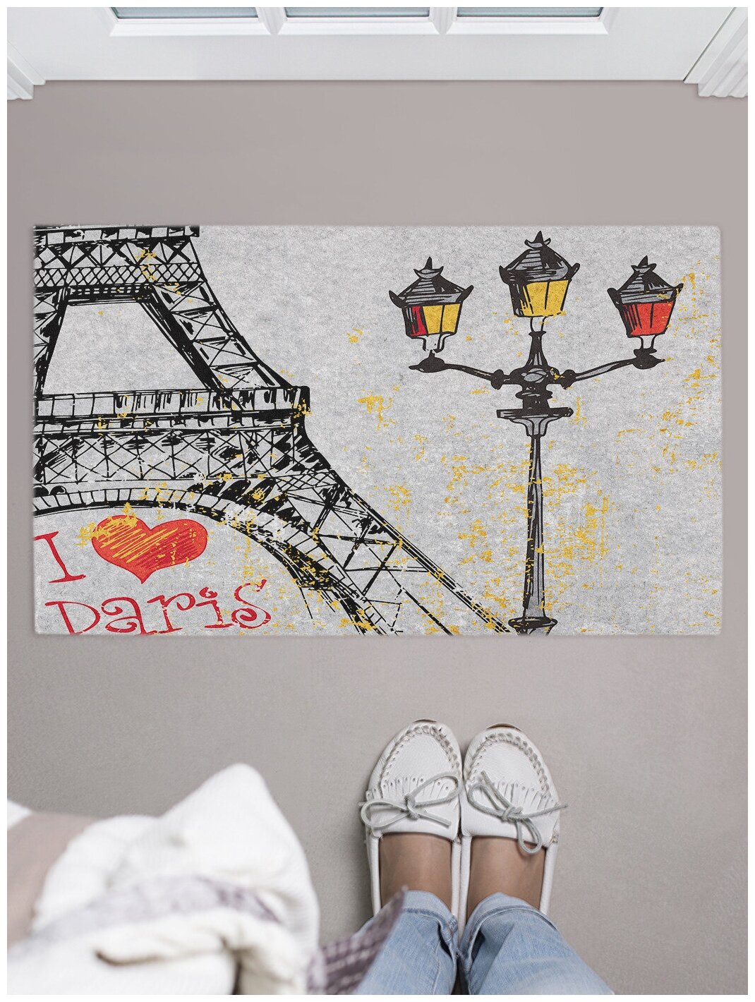 Придверный коврик в прихожую JoyArty "Вечерний Париж" для обуви, на резиновой основе, 75x45 см - фотография № 1