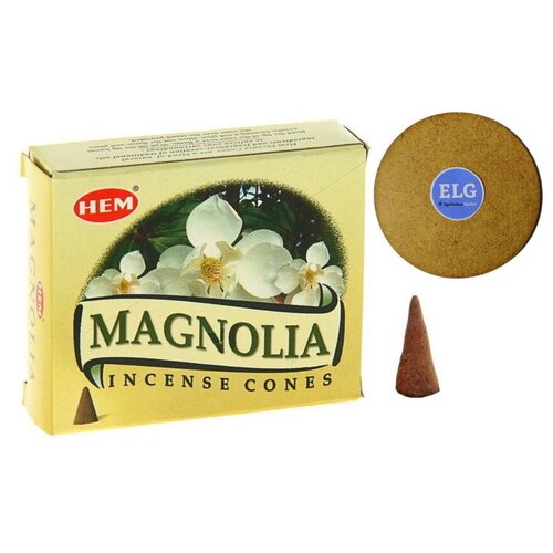 Благовония HEM конусы Магнолия (Magnolia) упаковка 10 конусов + подставка ELG
