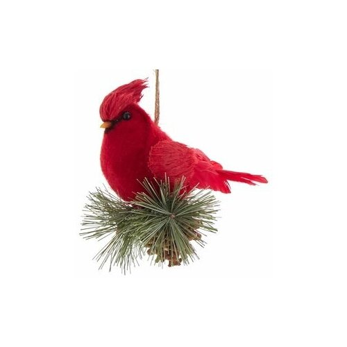 фото Kurts adler елочная игрушка из фетра птичка- кардинал на еловой веточке 14 см, подвеска f2042 kurt s. adler