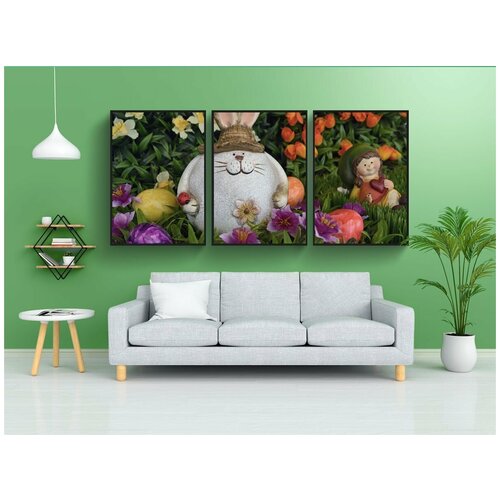 фото Набор модулных постеров для интерьера "кролик, пасхальный заяц, пасхальные яйца" 60x90 см. в тубусе, без рамки lotsprints