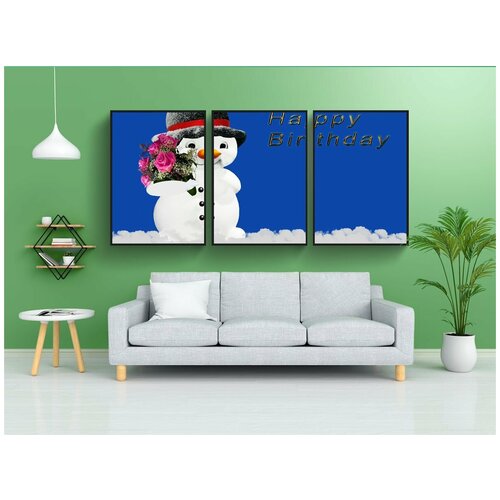 фото Набор модулных постеров для интерьера "открытка на день рождения, зима, снеговик" 60x90 см. в тубусе, без рамки lotsprints