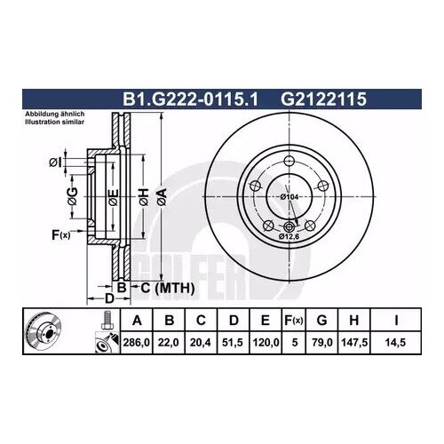 B1G22201151 GALFER Диск торм. пер.вент.[286x22] 5 отв.