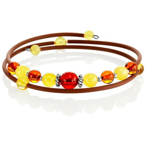 фото Amberholl браслет «оклахома» на коричневой струне с янтарём разных оттенков