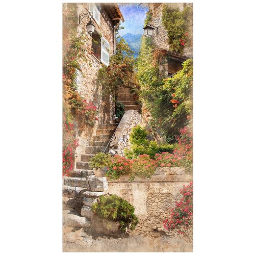 Флизелиновые фотообои Уютная стена Узкая лестница между домами 140х270 см с текстурой Песок