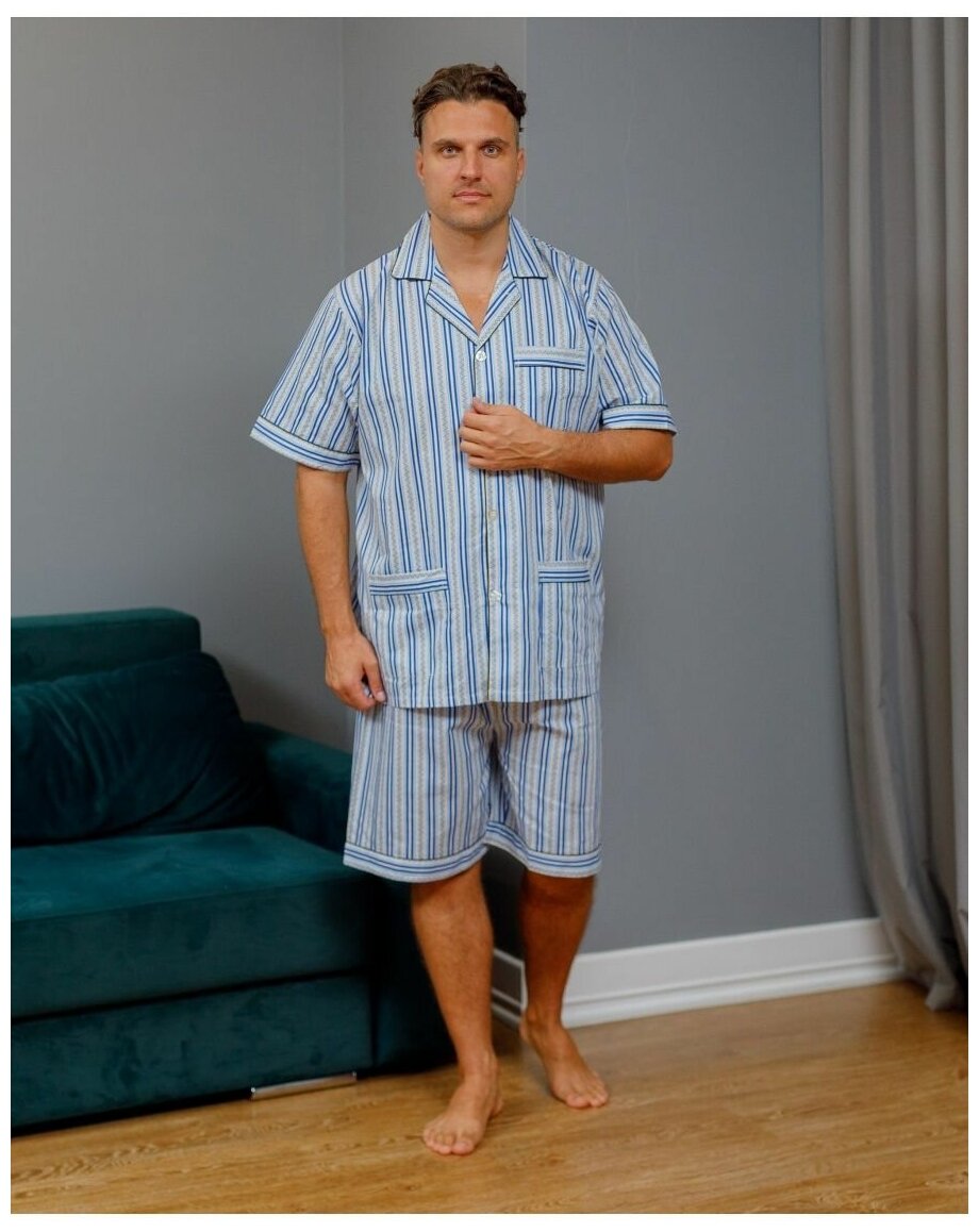Пижама мужская с шортами и рубашкой на пуговицах хлопок_размер46 - фотография № 7
