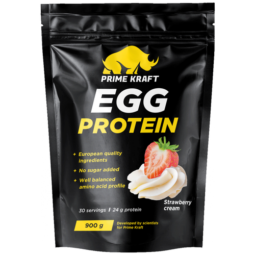Протеин Prime Kraft Egg Protein, 900 гр., клубника и сливки яичный протеин egg protein 900 г