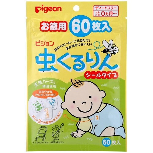 PIGEON Пластырь для детей от укусов насекомых с экстрактом масла эвкалипта и цитронеллы, возраст 0+, 60 шт