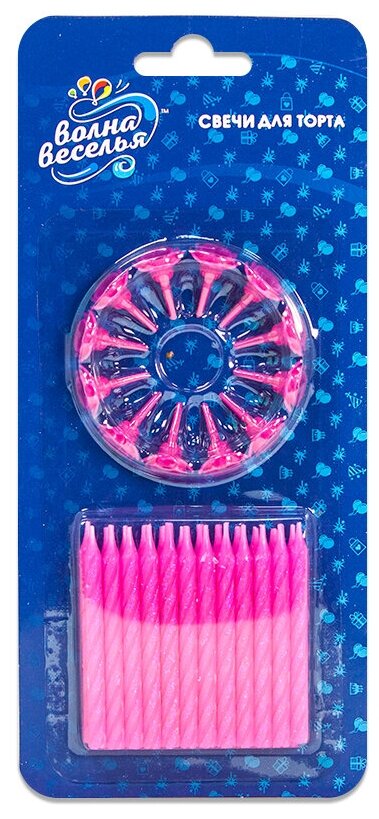фото Свечи Сверкающий глиттер, Розовый, с блестками, 6 см, 24 шт.