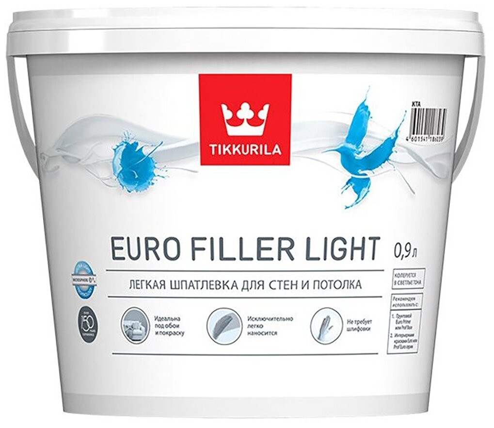 Шпатлевка финишная акриловая Tikkurila Euro Filler Light белая 0,9л