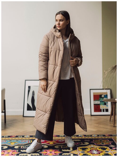 Пальто  Modress зимнее, силуэт прямой, удлиненное, размер 52, коричневый