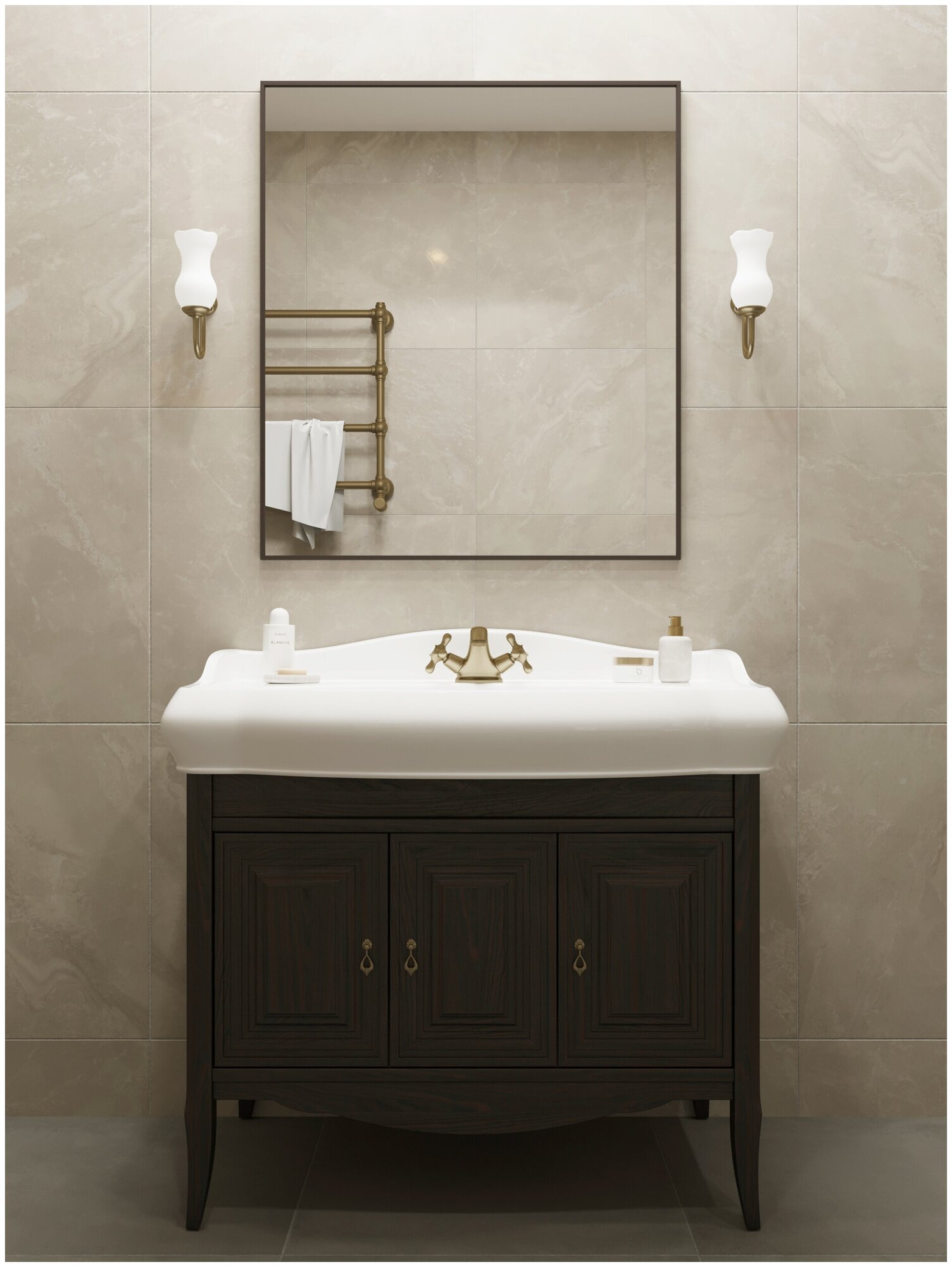 Зеркало для ванной, Зеркало настенное, Зеркало декоративное 92х81 см, цвет рамы - темно-коричневый, TODA ALMA - фотография № 1
