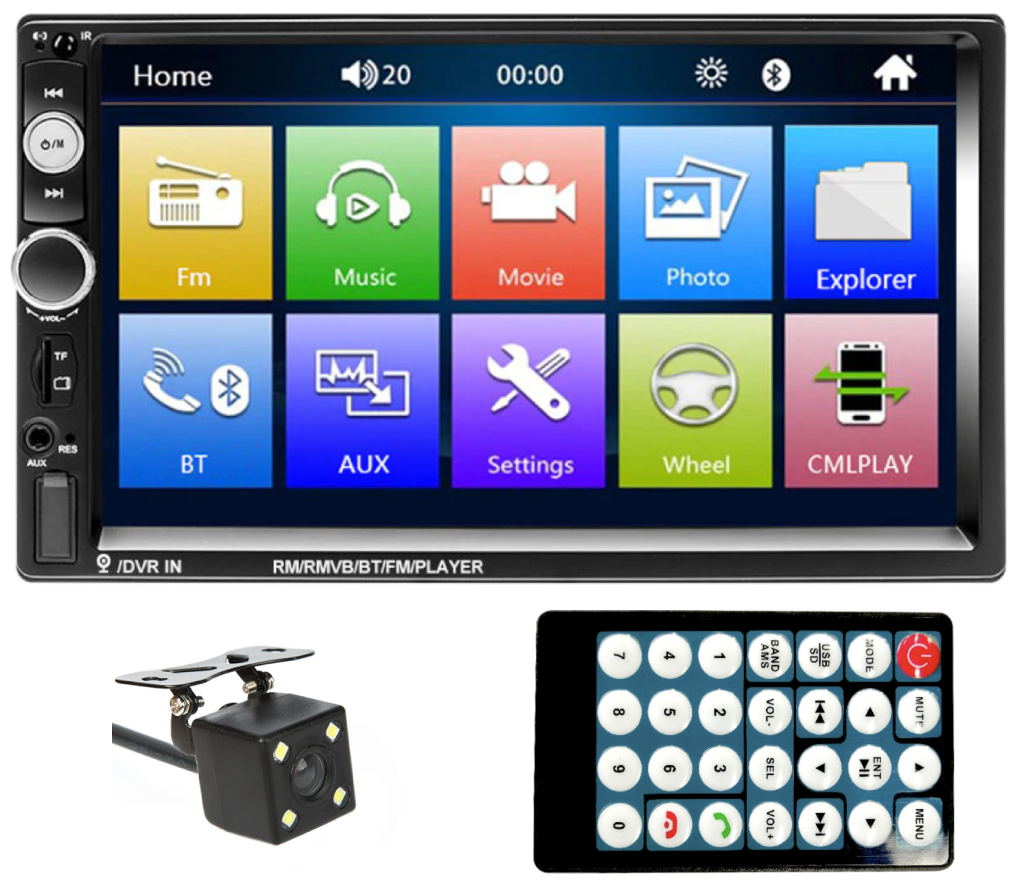 Автомагнитола Podofo K0126 2-DIN (bluetooth, USB, AUX) с камерой и ИК пультом