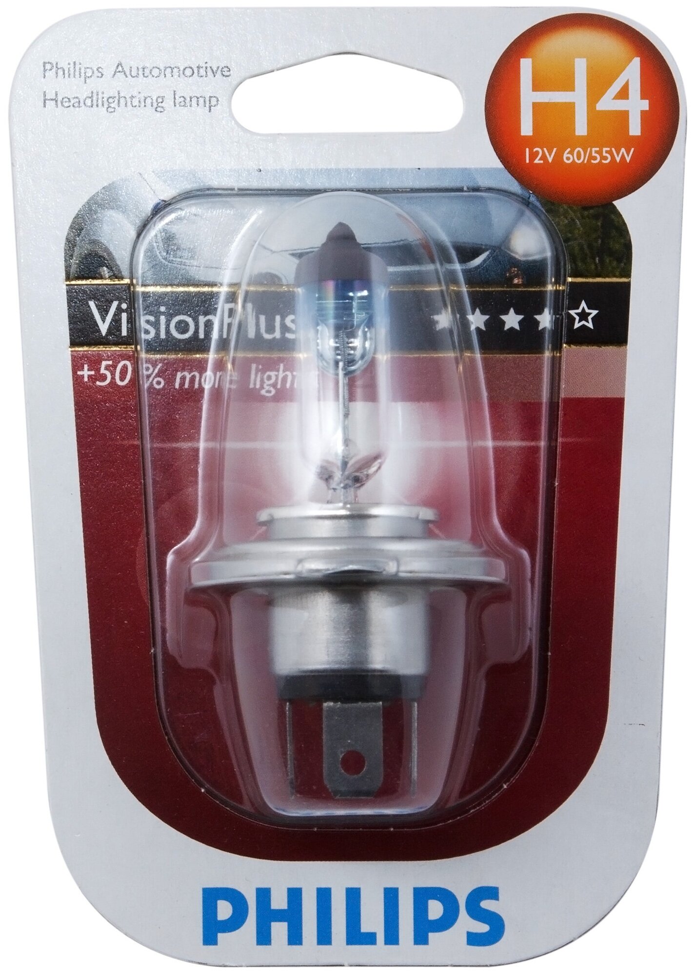 PHILIPS Лампа H4 VisionPlus 12V 60/55W P43t-38 (blister 1шт.)